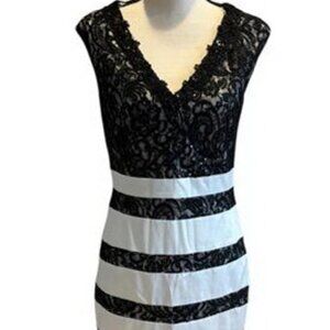 Jax Black Lace Ivory Satin Beaded Sequin Cocktail Dress